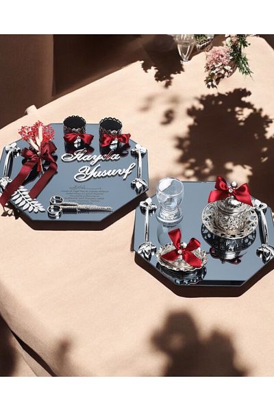 CyzHome Affinity Bridegroom Coffee Cup Tray with Octagonal Silver Promise and Engagement Tray