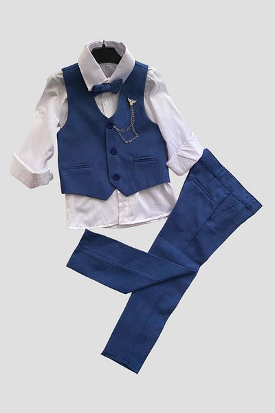 Turuncu Gardrop Boy's Suit with Chain Vest Blue Waiter Boy
