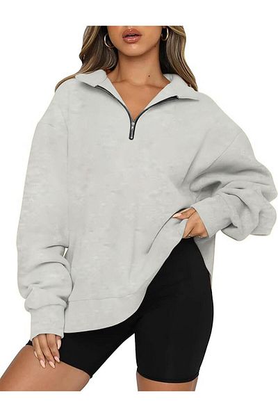 GHASSY CO. Ghassy Co. Γυναικεία vintage μπλούζα με μισό φερμουάρ Oversize Βαμβακερή φούτερ με κορδέλα μέσα