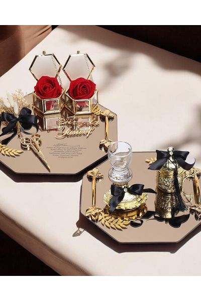 CyzHome Affinity Octagonal Gold Promise Engagement Tray and Groom Coffee Cup Tray