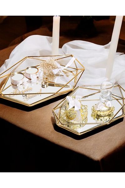 CyzHome Elation Gold Prism - White Promise Engagement and Groom Coffee Cup Tray