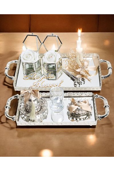 CyzHome Affection Lace Silver Promise Engagement Tray and Groom Coffee Cup Tray