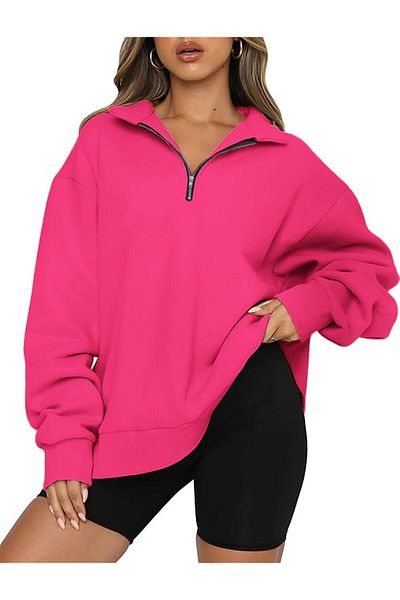 GHASSY CO. Ghassy Co. Γυναικεία vintage μπλούζα με μισό φερμουάρ Oversize Βαμβακερή φούτερ με κορδέλα μέσα