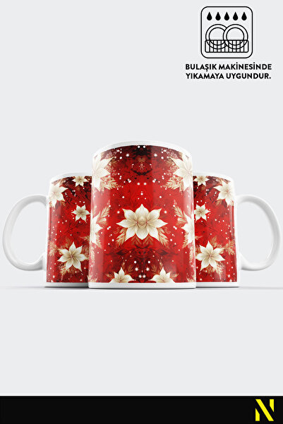 nilizma Christmas New Year Themed Floral Patterned Mug Cup Mug 330 ml