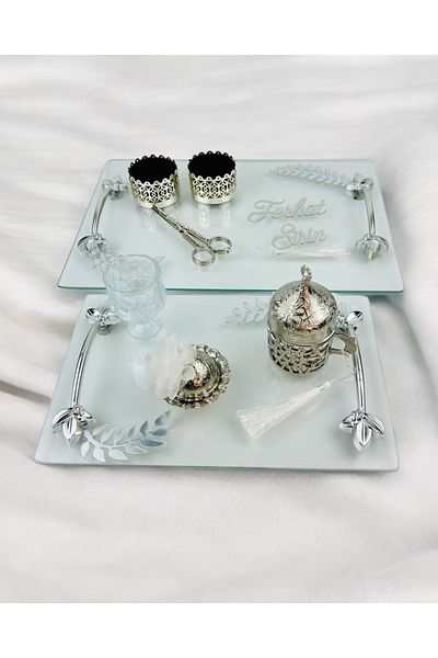 CyzHome Admire Silver Transparent Engagement and Groom Coffee Cup Tray