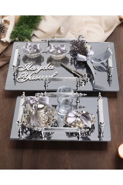 CyzHome Reverence Grey Silver 4 Handles Promise and Engagement Tray