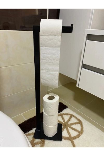 RENKYAPI Sturdy Black Practical Use Toilet Roll Holder Spool Casting Foot Non-Tip Non-Sway