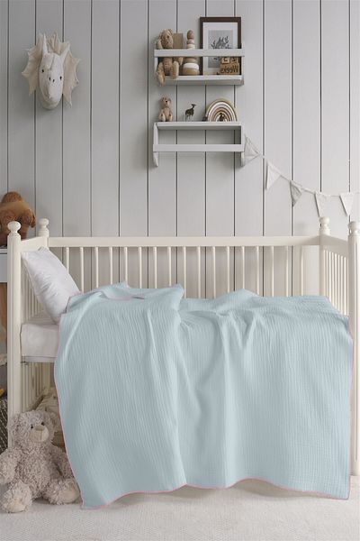 Evim Organic Cotton 4 Layer Muslin Baby Blanket 120X120 cm Light Blue Pink