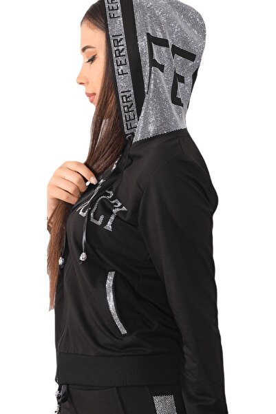 Ferri Ferrucci Hooded Crystal Stone Zippered Cotton Women's Tracksuit Set