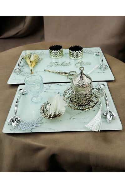 CyzHome Loyalty White Patterned Silver Engagement Tray