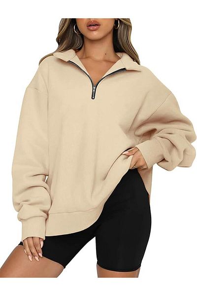 GHASSY CO. Ghassy Co. Γυναικεία vintage μπλούζα με μισό φερμουάρ Oversize Βαμβακερή φούτερ με κορδέλα μέσα