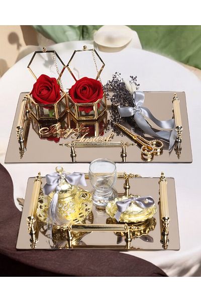CyzHome Reverence Gold Promise Tray and Groom Tray Set