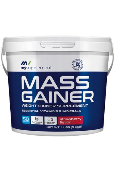 MYSUPPLEMENT Mass Gainer 5 kg Strawberry Flavored 50 Servings Carbohydrate Powder