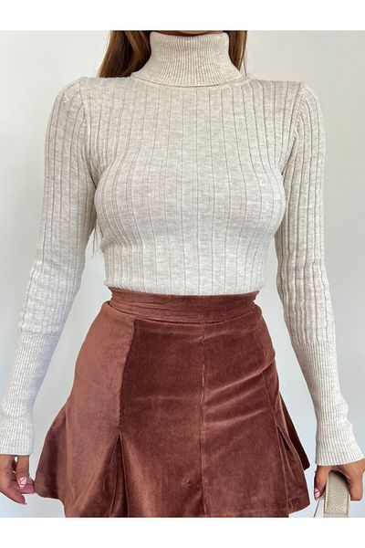 Modamorfo Turtleneck Ribbed Knitwear Sweater - Stone