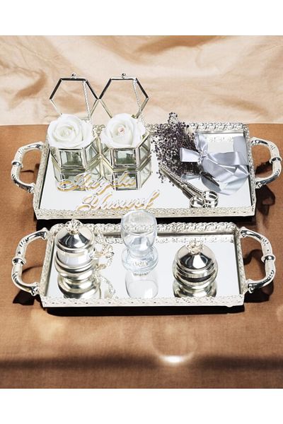 CyzHome Affection Lace Silver Promise Engagement Tray and Groom Coffee Cup Tray