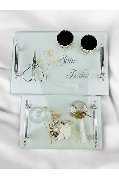 CyzHome Reflection Silver Transparent Promise Tray and Groom Coffee Tray