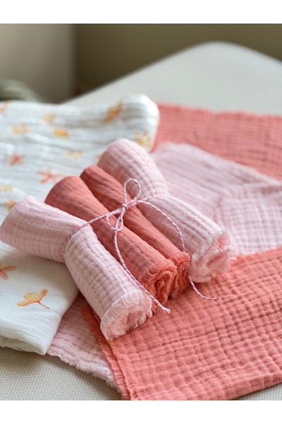 BETSY STUDIO %100 Pamuk Bebek Ağız Silme Mendili 4'lü Set Pembe Tonlar Omuz Ö...