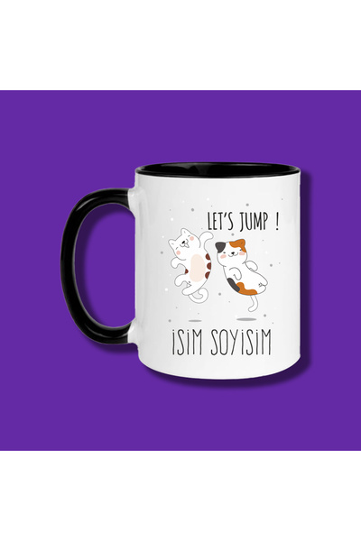 Ceymas Hediyelik Zıplayan Kedi Tasarımlı Kişiye Özel İsimli Kupa Bardak
