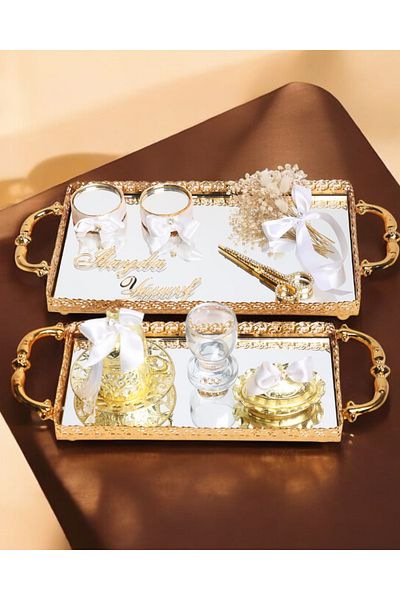 CyzHome White Engagement Tray with Gold Lace - Affection