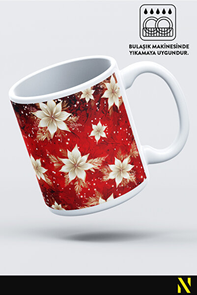 nilizma Christmas New Year Themed Floral Patterned Mug Cup Mug 330 ml