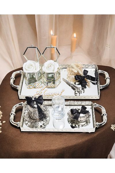 CyzHome Affection Lace Silver Promise Engagement Tray and Groom Coffee Cup Tray
