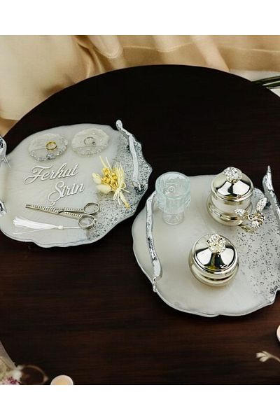 CyzHome Enchant Silver Polyester Promise Tray and Groom Coffee Cup Tray