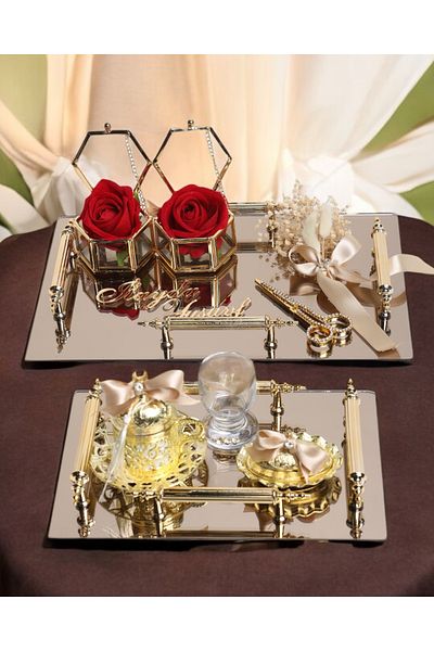 CyzHome Reverence Gold Beige Promise and Groom Tray Set