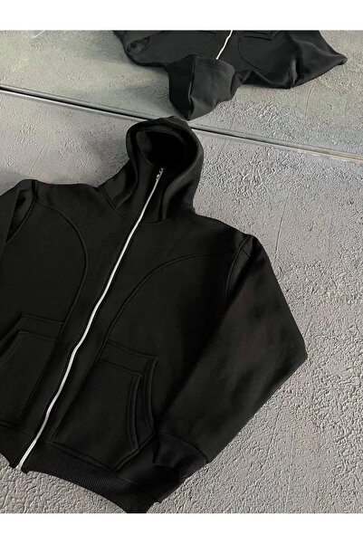 GOSSİP TEAM 3 İplik ( Kalın )  Şardonlu ( İçi Pamuklu )  Unisex Kar Maskeli Kapüşonlu Oversize Hırka