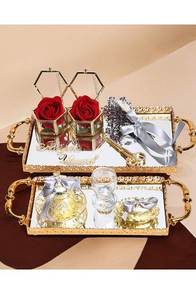 CyzHome Affection Lace Gold Promise Engagement Tray
