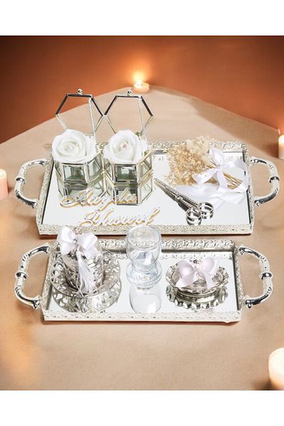 CyzHome Affection Lace Silver Promise Engagement Tray and Groom Coffee Cup Tray