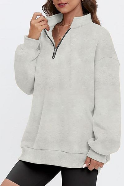 GHASSY CO. Ghassy Co. Γυναικεία vintage μπλούζα με μισό φερμουάρ Oversize Βαμβακερή φούτερ με κορδέλα μέσα