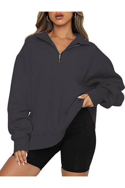 GHASSY CO. Ghassy Co. Γυναικεία vintage μπλούζα με μισό φερμουάρ Oversize Βαμβακερή φούτερ με κορδέλα μέσα