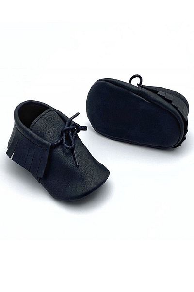 Asa Bebek Çocuk Baby Girl, Boy, Black Handmade Lace-Up Moccasin Baby Shoes