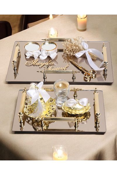 CyzHome Reverence Gold Promise Tray with 4 Handles and Groom Coffee Cup