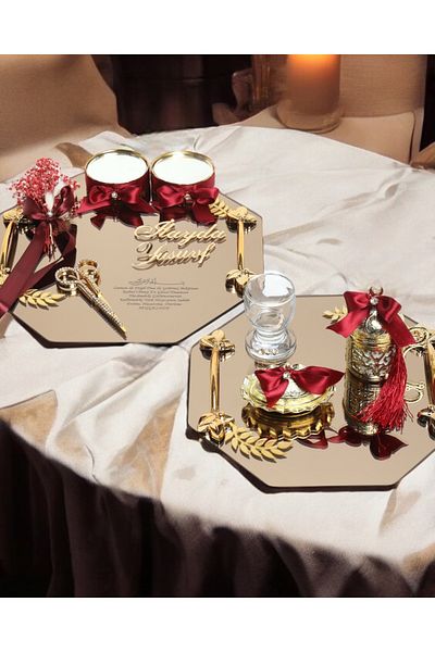 CyzHome Affinity Gold Octagonal - Promise Engagement Tray and Red Groom Coffee