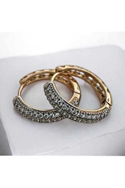 XUPING JEWELRY Zirkon Taşlı Arkası Motifli Halka Küpe (Çap:2,5 cm.)