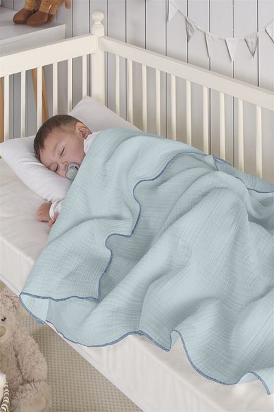 Evim Organic Cotton 4 Layer Baby Blanket 120X120 cm Light Blue
