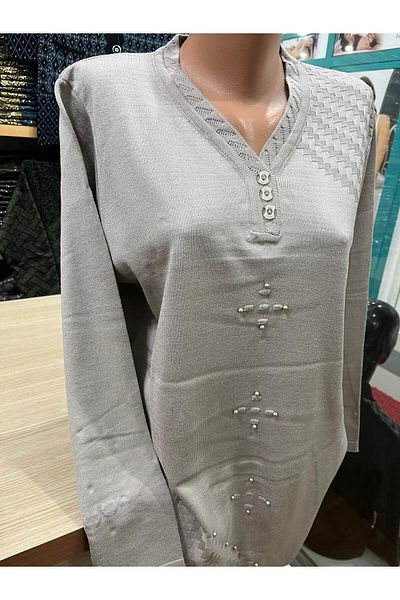 TCR Women's Knitwear V-Neck or Round Neck Stone Embroidered Sweater