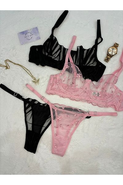 İNKO İÇ GİYİM Floral Underwire Σετ σουτιέν από τούλι χωρίς καπάκι (στρινγκ σουτιέν)