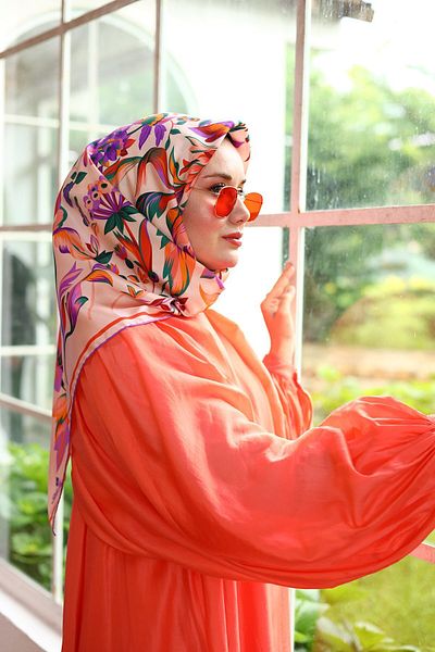 Silk Home Silk Scarf - Salmon FlowEr PattErnEd Tivil