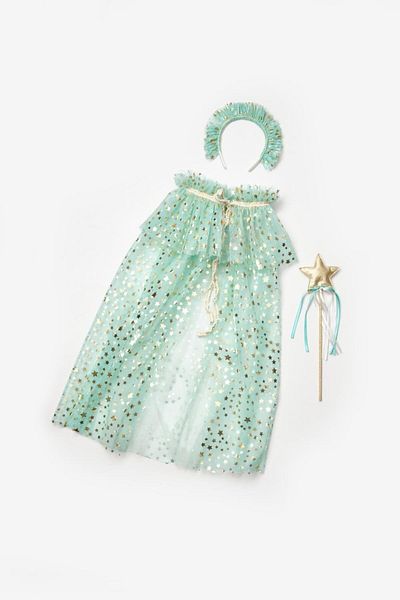 Le Mabelle Mint Colored Starry Cloak and Crown Set for Girls