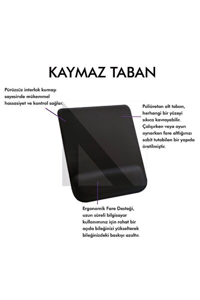 Active Team MP02 - Siyah Dörtgen Bilek Destekli Mouse Pad | Konfor, Kaymaz Taban, Ergonomik, Yumuşak, Ev,ofis