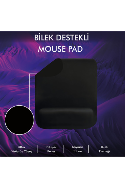 ACTIVE TEAM MP02 - Siyah Dörtgen Bilek Destekli Mouse Pad | Konfor, Kaymaz Ta...