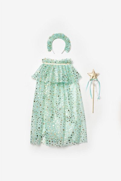 Le Mabelle Mint Colored Starry Cloak and Crown Set for Girls