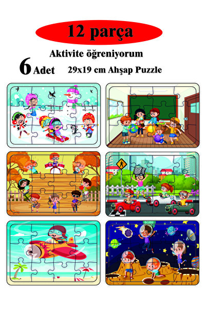 ASE DİZAYN Çocuklar Için Eğitici Ve Öğretici Ahşap Renkli Puzzle(yapboz) 6 Ad...