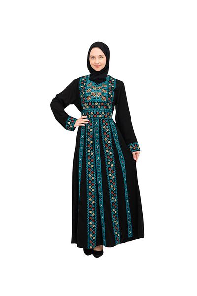 Zaytoon ®   Rochie de fermier palestinian cu broderie florală pe o singură față C 100044
