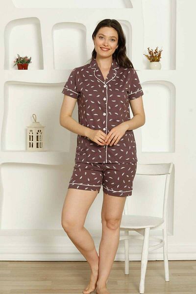 ALİMER Dried Rose ShorTs SeT - Neck BuTToned, 2732şT