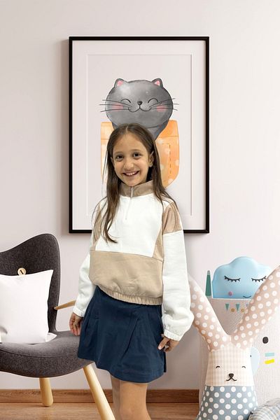 Kübra Tekstil Regular Fit Stand Collar Oversize Half Zipper Girls' Sweatshirt