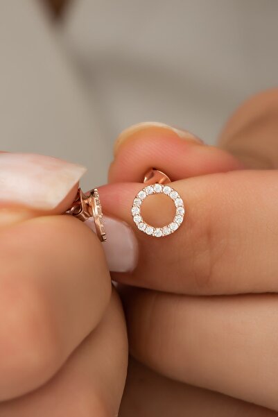 Nereze Gümüş Rose Minik Yuvarlak Tasarım Küpe 925 Ayar