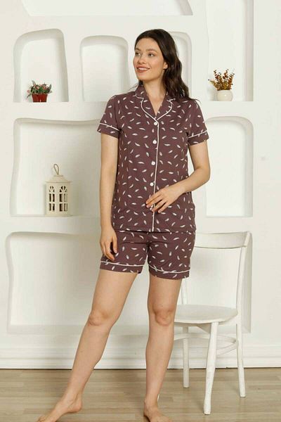 ALİMER Dried Rose ShorTs SeT - Neck BuTToned, 2732şT